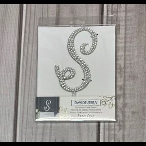 David Tutera Monogram Initial Wedding Cake Topper Rhinestones Silver Letter S